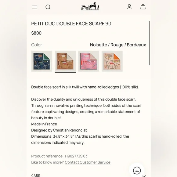 HERMES PETIT DUC DOUBLE FACE SCARF 90 SILK TWILL - Picture 11 of 11